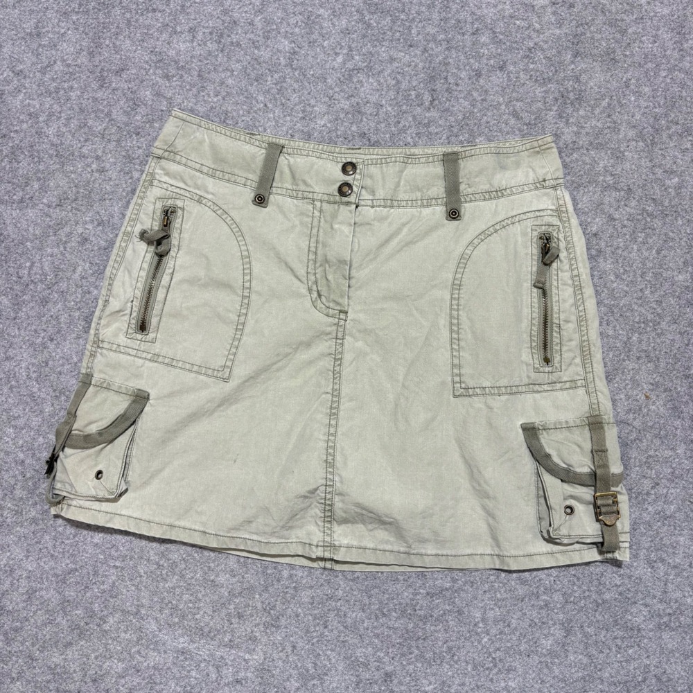 Faded Glory Originals Womens Cargo Mini Skirt Sage Green Khaki Cotton Size 4 Y2K